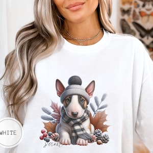 Custom Miniature Bull Terrier Dog Christmas Sweatshirt, Comfort Colors Dog Christmas Shirt, Bull Terrier Dog Mom Gift Personalized Dog Gift