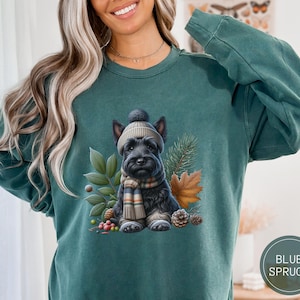 Custom Scottish Terrier Dog Christmas Sweatshirt, Comfort Colors Dog Christmas Shirt, Personalized Scottish Terrier Dog Mom Lover Sweater