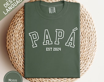 Custom Dad Shirt, Spanish Papa Est Shirt. Comfort Color Dad Shirt, Personalized Papa Shirt, Pregnancy Announcement Gift, Spain Father Gift