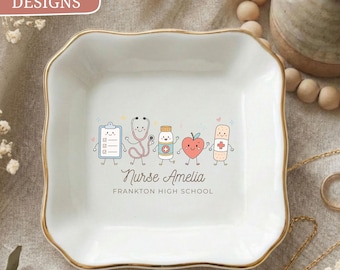 Personalized School Nurse Ring Dish, Custom Name & School Gift, RN Jewelry Holder, Health Office Staff Appreciation, Christmas Keepsake