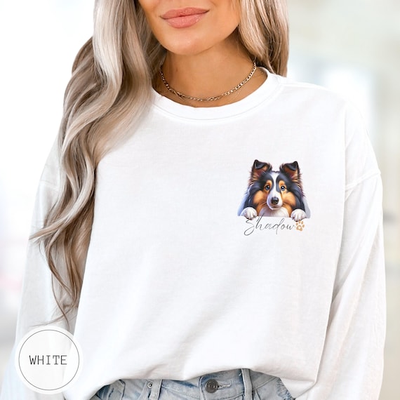 カスタム シェルティ犬の名前入りシャツ、パーソナライズされた