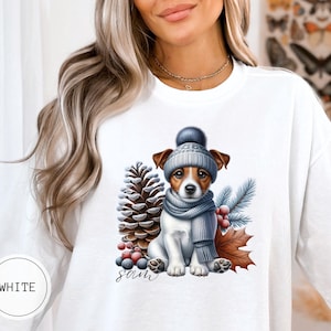 Aangepaste kerstsweater jack russell hond, comfortkleuren kerstshirt hond, jack russell moeder cadeau, gepersonaliseerde hondentrui cadeau