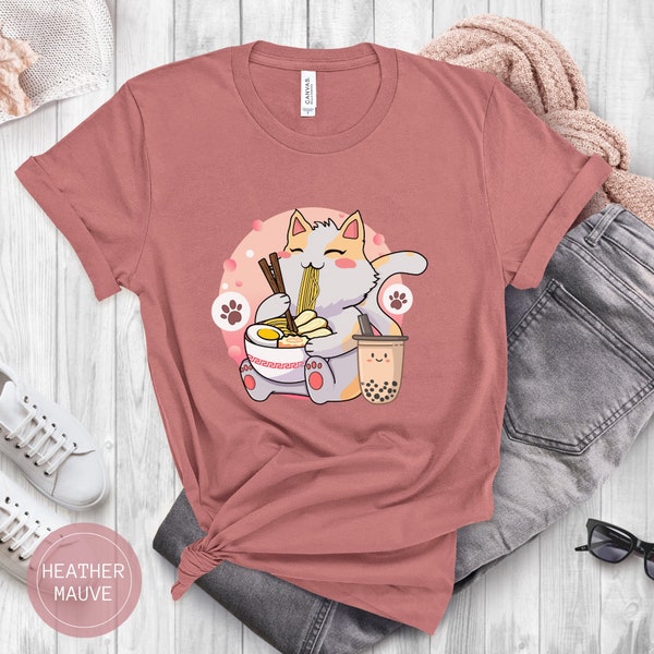 Cat Ramen Shirt, Cute Japanese Ramen Bowl, Cat Slurping Ramen Tshirt, Asian Ramen Bowls, Kawaii Boba Shirt, Cute Ramen Lover Shirt Noodles