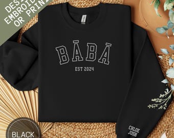 Custom Arabic Dad Embroidered Sweatshirt, Personalized Dad Gift With Kids Names On Sleeve, 1st Fathers Day, Custom Baba Sweater, Eid Shirt