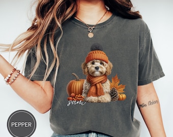 Custom Cavapoo Dog Shirt, Personalized Comfort Colors Fall Dog Shirt, Dog Name Shirt, Cavapoo Dog Lover Owner Halloween Shirt Gift