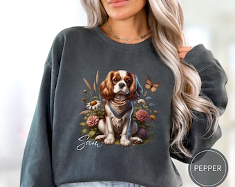 Custom Cavalier Spaniel Dog Sweatshirt, Comfort Colors Custom Dog Shirt Vintage, Cute Dog Mom Gift, Personalized Dog Lover Gift