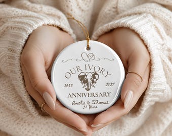 Personalized 14th Anniversary Ornament, Ivory Gift for Couple, Fourteenth Year Marriage Keepsake Gift Wife Husband, Fourteen Years Married