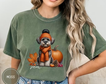 Custom Schnoodle Dog Comfort Colors Shirt For Fall, Dog Name Shirt, Dog Halloween Shirt,Gift Dog Mom, Personalized Schnoodle Gift Dog Lover