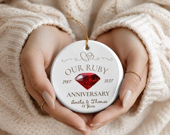 Personalized 40th Anniversary Ornament, Ruby Gift for Couple, Fortieth Year Marriage Keepsake Gift for Wife Husband, Forty Years Married