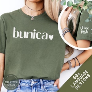 Custom Bunica Romanian Grandma Shirt, Personalized Romania Grandmother T-shirt With Grandkids Name on Sleeve, New Grandma Gift Grandchild