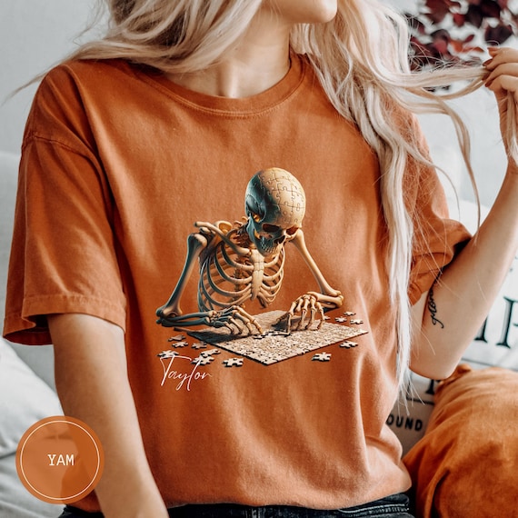 Custom Jigsaw Puzzle Shirt,  Skeleton Puzzle Sweatshirt, Personalized Halloween Puzzle Lover Tee, Jigsaw Puzzle Tee For Puzzle Lover