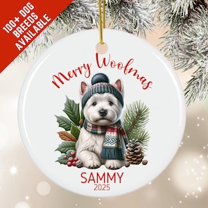 Personalized Westie Dog Ornament, West Highland White Terrier Dog Christmas Ornament, Custom Dog Name Ornament, Dogs First Christmas