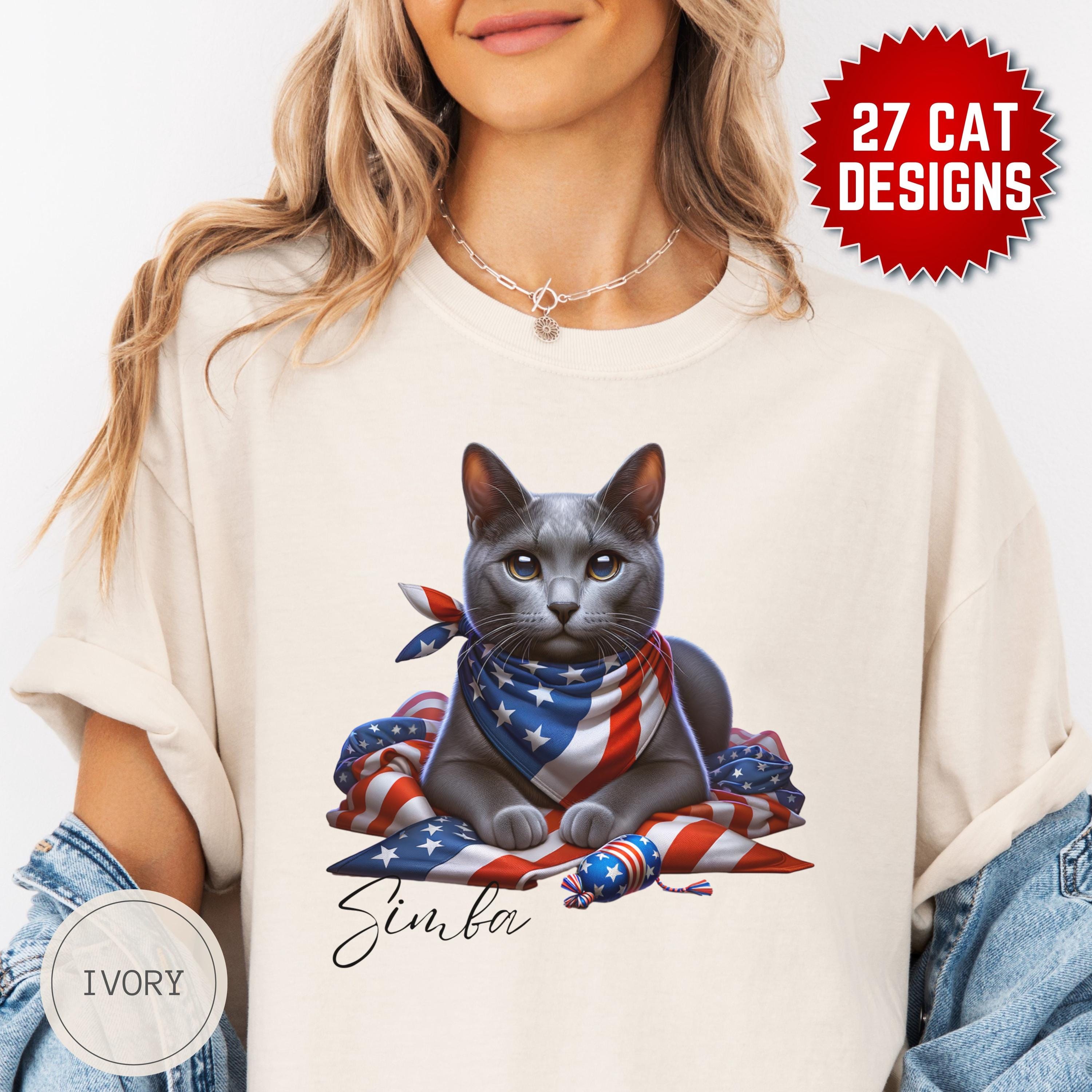 Custom Russian Blue Cat Shirt, Personalized 4th of July Cat Tee