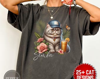 Benutzerdefinierte persische Katzen-Shirt, Komfortfarben personalisiertes Katzen-Sweatshirt, Katzenporträt-T-Shirt, benutzerdefinierter Haustier-Pullover, Katzenmutter-Geschenk für Katzenliebhaber