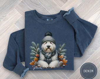 Custom Old English Sheepdog Dog Christmas Sweatshirt, Comfort Colors Dog Christmas Shirt, Sheepdog Mom Gift, Personalized Dog Owner