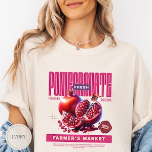 Pomegranate Shirt, Retro Farmers Market TShirt, Vintage Style 90s Pomegranate T-Shirt, Comfort Color Fruit Lover Gift, Botanical Vegan Tee