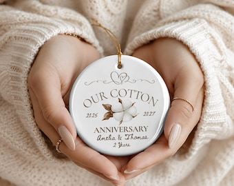 Personalized 2nd Anniversary Ornament, Cotton Gift for Couple, Second Year Marriage Keepsake, Christmas Gift Wife Husband Two Years Married