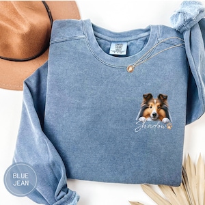 Custom Sheltie Dog Name Shirt, Personalized Shetland Sheepdog Sweatshirt, Comfort Colors Sheltie Mom Tshirt, Gift For Dog Lover Breeder
