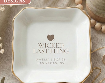 Fall Bachelorette Ring Dish, Personalized Name Date, Devil Heart Trinket Tray, Bride Tribe Favor, Wicked Last Fling, Girls Trip Gift For Her