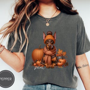 Custom Doberman Dog Comfort Colors Shirt For Fall Dog Name Shirt, Dog Halloween Shirt Gift Dog Mom Personalized Red Doberman Gift Dog Lover