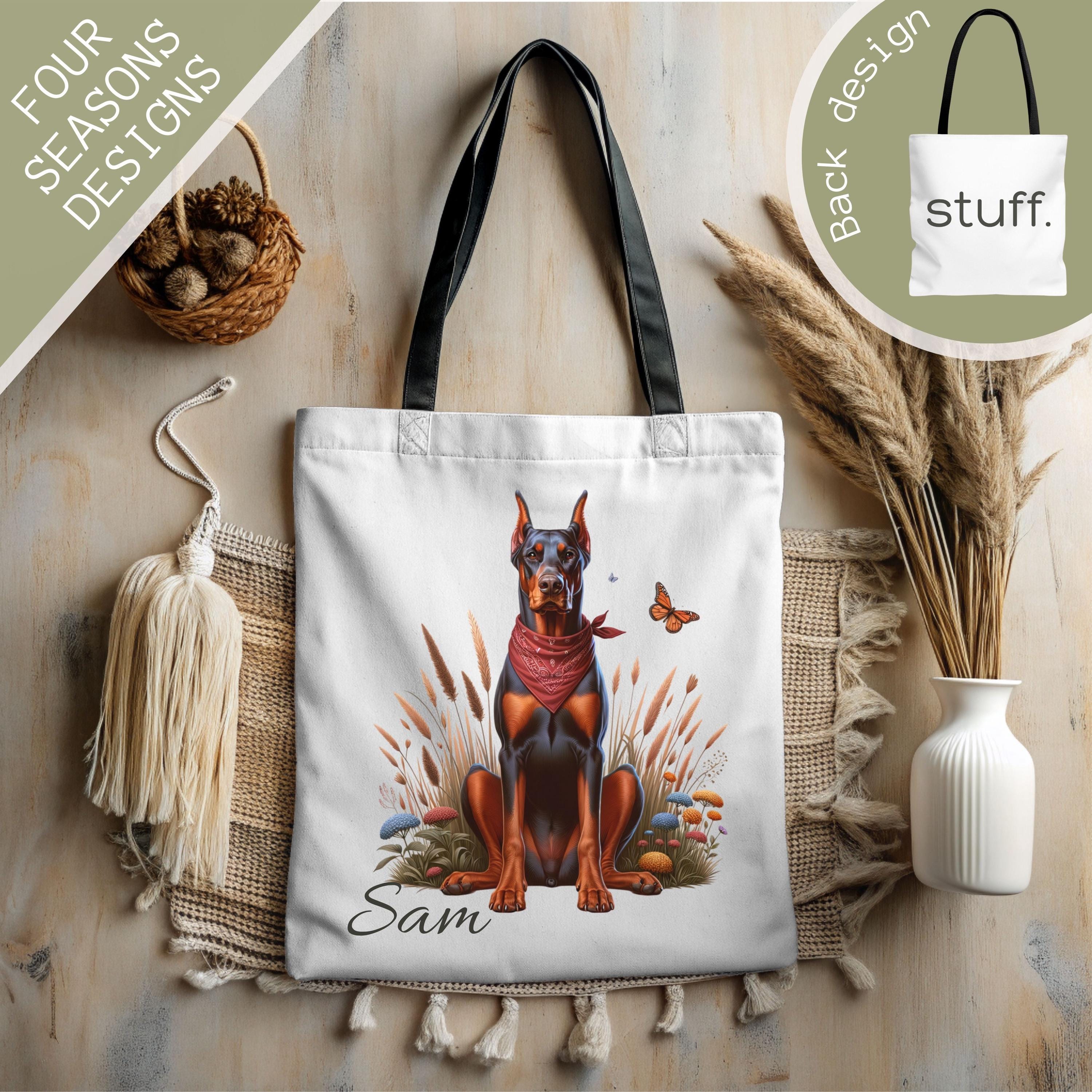 Red Doberman Dog Tote Bag, Custom Dog Tote Bag, Personalized Dog