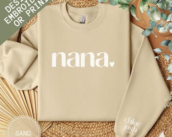 Custom Nana Embroidered Sweatshirt, Personalized Grandma Gift Grandkids Names On Sleeve, Grandparents Day Sweater For Oma Mimi Meemaw Gigi