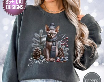 Sphynx Cat Shirt, Komfortfarben, benutzerdefiniertes Katzen-Sweatshirt, Katzenporträt-T-Shirt, benutzerdefinierter Haustier-Pullover, Katzenmutter-Geschenk für Katzenliebhaber