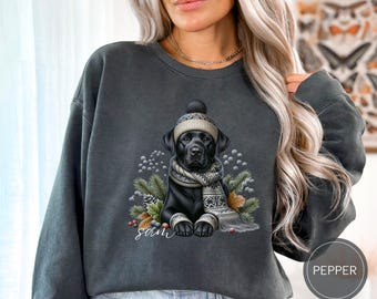 Custom Black Labrador Dog Christmas Sweatshirt, Comfort Colors Dog Christmas Shirt, Black Lab Mom Personalized Gift, Labrador Retriever Dog