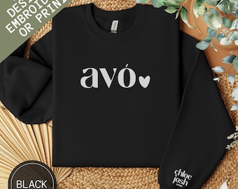 Custom Avo Portuguese Grandma Embroidered Sweatshirt, Personalized Nana Gift Grandkids Names On Sleeve, Grandparents Day Sweater Portugal