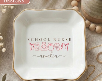 Personalized School Nurse Ring Dish, Custom Name Jewelry Tray, RN Staff Appreciation Gift, Health Office Keepsake, Christmas Present for Her
