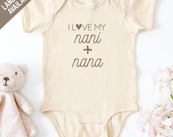 Natuurlijke babyromper Indiase Nani & Nana, I Love My Grandma Grandpa, cadeau voor nieuwe Hindi oma, zwangerschap onthullen grootouders pasgeboren cadeau