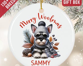 Personalized Miniature Schnauzer Dog Ornament, Dog Christmas Ornament, Custom Dog Name Ornament, Dogs First Christmas, Dog Memorial Ornament