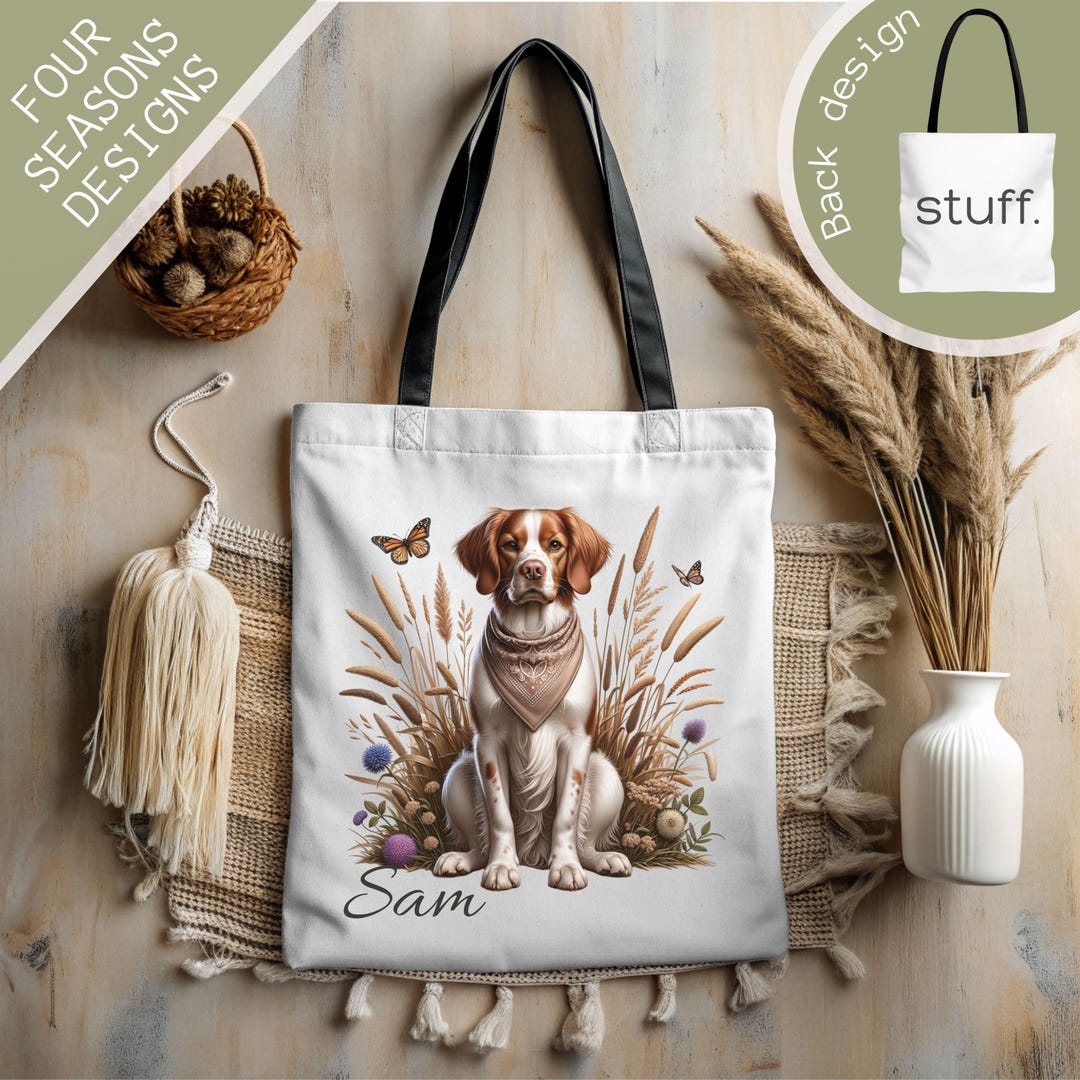 CafePress Brittany Spaniel Tote Bag - Natural Canvas Reusable Shopping Bag With Dog Print
