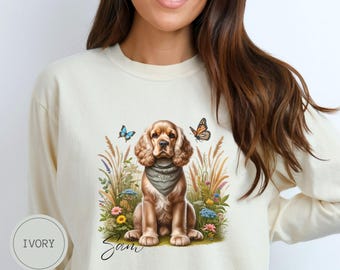 Custom Cocker Spaniel Dog Sweatshirt, Comfort Colors Custom Dog Shirt Vintage, Cute Dog Mom Gift, Personalized Dog Lover Gift
