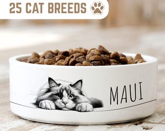 Custom Ceramic Cat Bowl, Personalised Pet Bowl With Name, Small Medium Large Food Water Bowl For Cat Dog, Cute Cat Bowl Gift For Cat Lovers