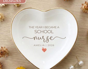 School Nurse Gift, Personalized Ring Dish, New Nurse Career Milestone Keepsake, Custom Name & Year Jewelry Tray, RN Christmas Present