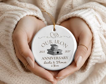 Personalized 6th Anniversary Ornament, Iron Gift for Couple, Sixth Year Marriage Keepsake Christmas Gift for Wife Husband, Six Years Married