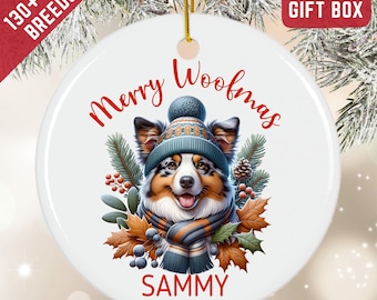 Personalized Australian Shepherd Dog Ornament,  Aussie Dog Christmas Ornament, Custom Dog Name Ornament, Dogs First Christmas Pet Dog Lovers