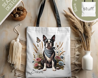 Boston Terrier Dog Tote Bag, Custom Dog Tote Bag, Personalized Dog Name Weekender Bag Dog Mom Tote Bag Dog Lovers Gift For Dog Owner Pet Bag