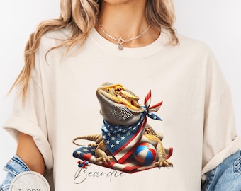 Custom Bearded Dragon Shirt, Personalized 4th of July Patriotic