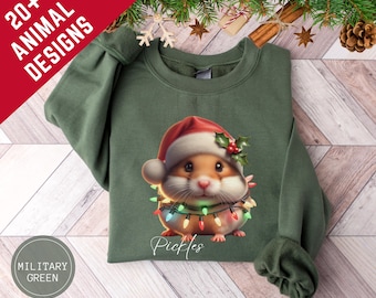 Custom Hamster Christmas Sweatshirt, Animal Christmas Lights Shirt, Personalized Guinea Pig Tshirt, Funny Hamster Gift For Animal Lovers Vet
