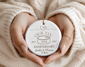 Personalized 10th Anniversary Ornament, Tin Gift for Couple, Tenth Year Marriage Keepsake Christmas Gift for Wife Husband, Ten Years Married