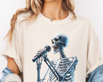 Camiseta personalizada de esqueleto para cantar, moletom para cantor, camiseta personalizada para músico, presente para amantes do canto, compositor, professor de música e vocalista