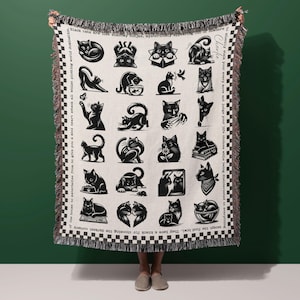 Custom Black Cat Woven Blanket, Funny Cat Blanket Tapestry, Personalized Cat Woven Throw Blanket For Bombay Cat Mom Dad, Funny Cat Wall Art
