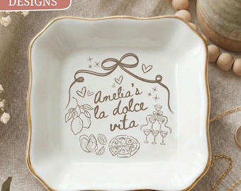 Bachelorette Party Ring Dish, Personalized Name, Amalfi Coast Italy Bach Girls Trip Gift, Coquette Bow Trinket Tray, La Dolce Vita Lemon