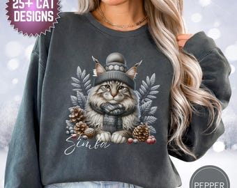 Personalized Mainecoon Cat Shirt, Comfort Colors Custom Cat Sweatshirt, Cat Portrait TShirt, Custom Pet Sweater, Cat Mom Gift For Cat Lover