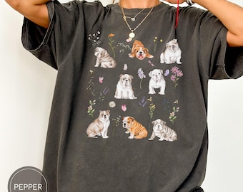 English Bulldog Wildflower Shirt, Comfort Colors Bulldog Sweathirt, Dog Mom Gift, Bulldog Sweater, Bulldog Dad Tshirt, Bulldog Lover Gift
