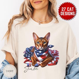 Custom Abyssinian Cat Shirt, Personalized 4th of July Cat Tee, Fourth of July Tshirt, Cat Portrait Shirt, Custom Pet Sweater, Cat Mom Gift