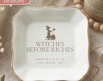 Fall Bachelorette Ring Dish, Personalized Name Date, Cauldron Witch Trinket Tray, Bride Tribe Favor, Girls Trip Gift, Witches Before Riches
