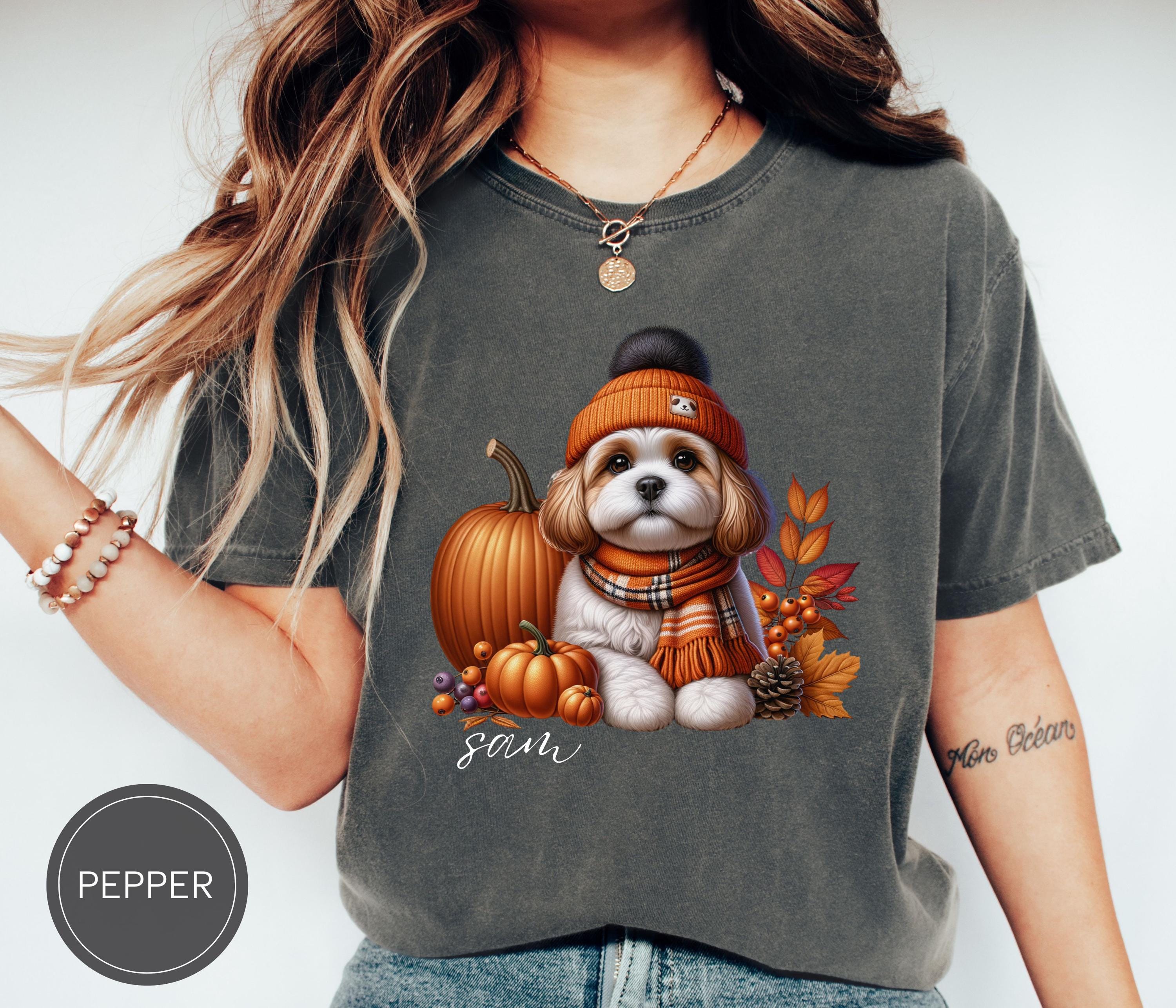 Custom Cavachon Dog Shirt, Personalized Comfort Colors Fall Dog Shirt, Dog Name Shirt, Cavachon Dog Lover Gift Dog Halloween Shirt Gift